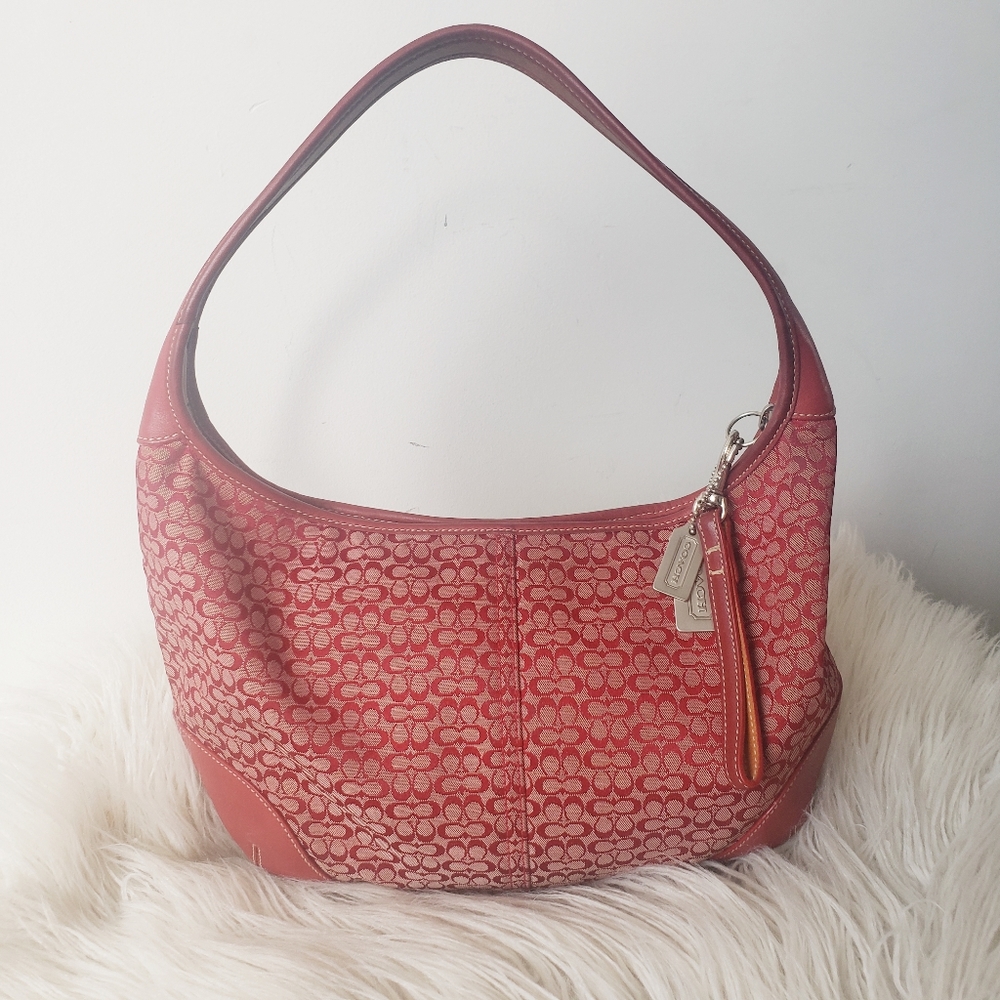 Coach Red Signature Hobo Bag